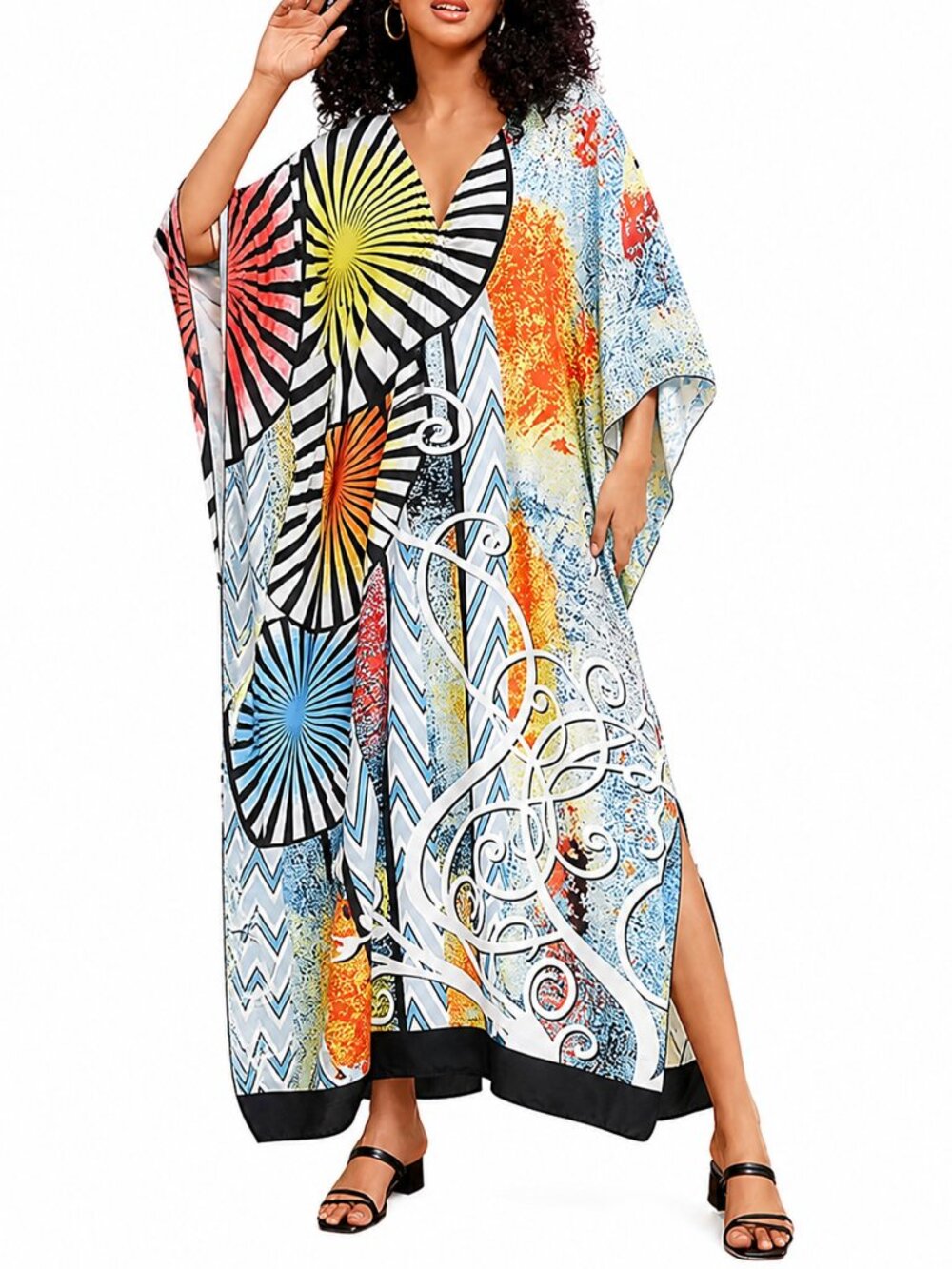 Gypsie Blu Caftan Printed Maxi Dress Coverup for Beach Outing Party Dresses